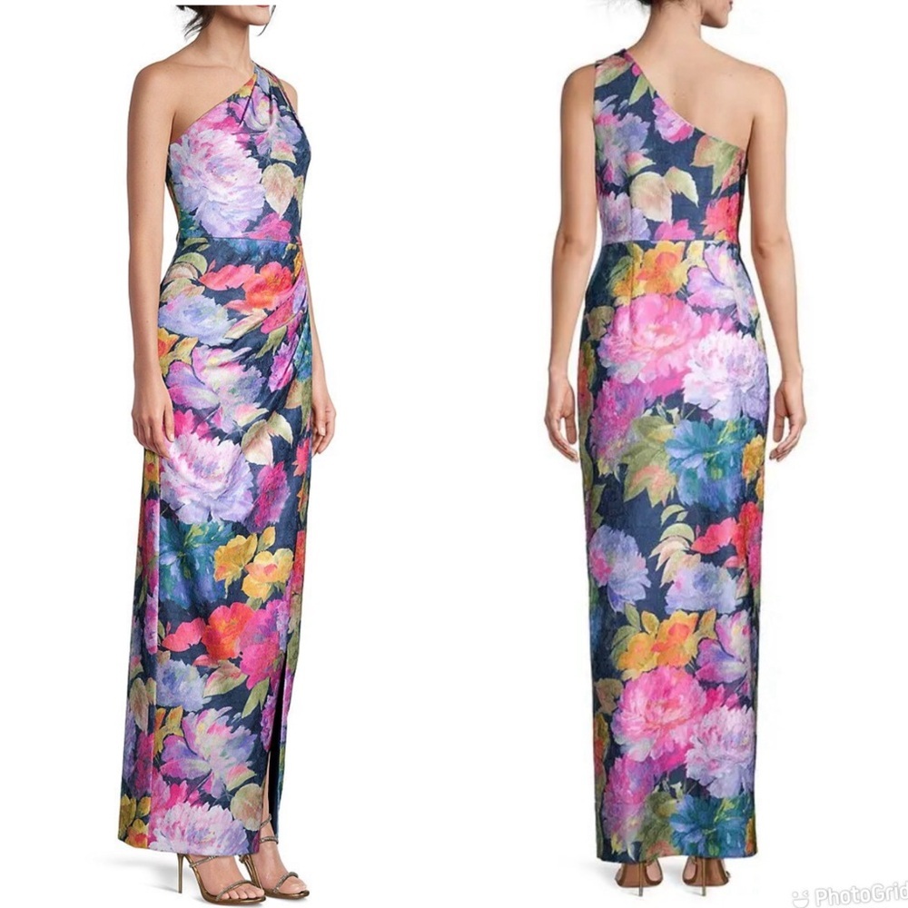 AIDAN MATTOX Floral One-Shoulder Gown